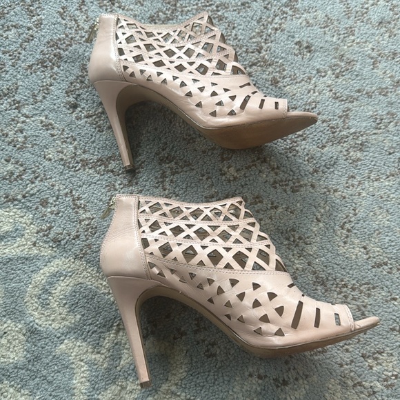 INC International Concepts Leather Rammee Open Toe Booties Sandals Pink 10 - Picture 3 of 9